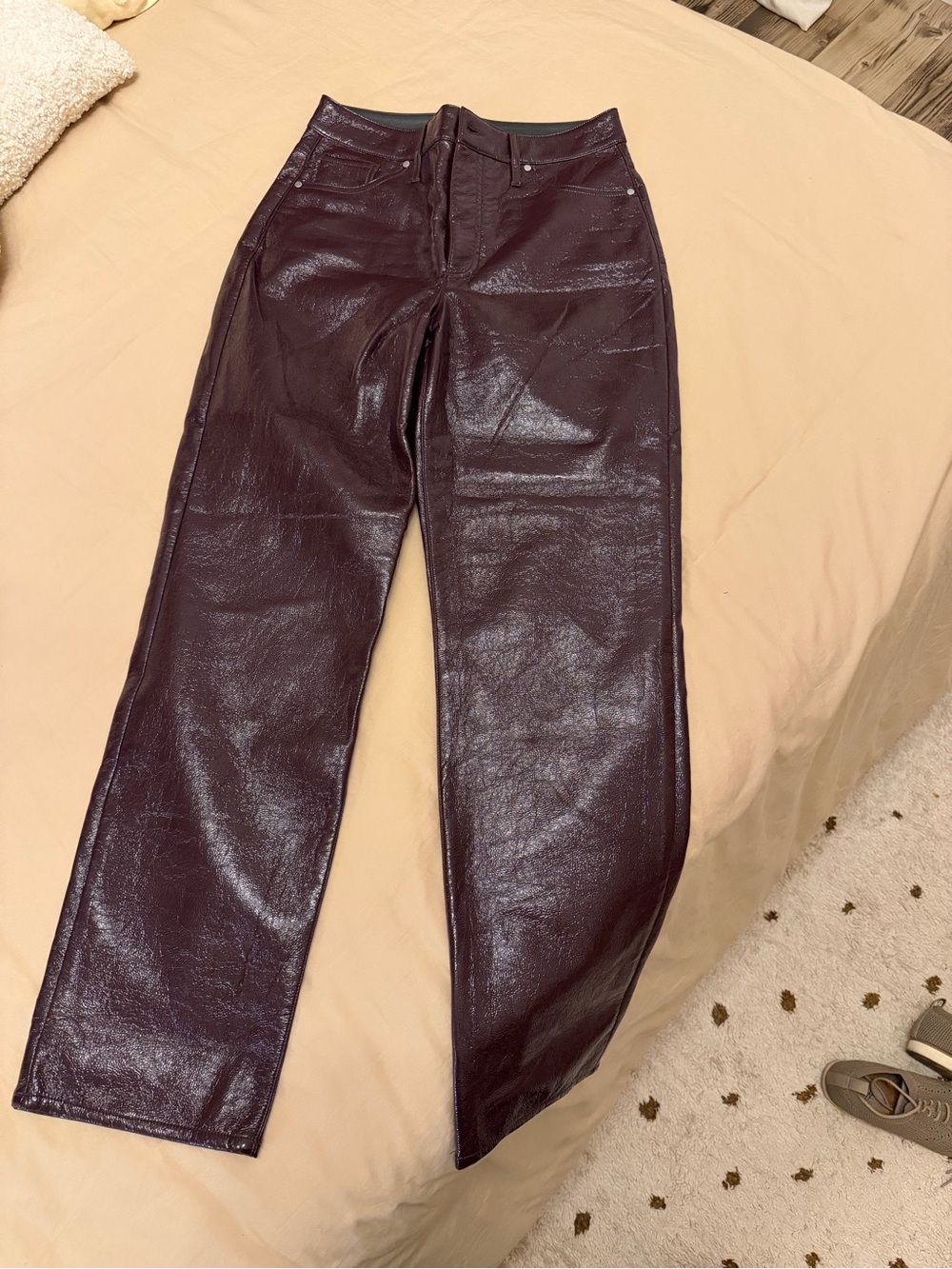 Express Women's Straight Leg Faux Leather Jeans - Deep Plum